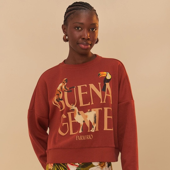 Farm Rio Brown Buena Gente Sweatshirt - Picture 1 of 8